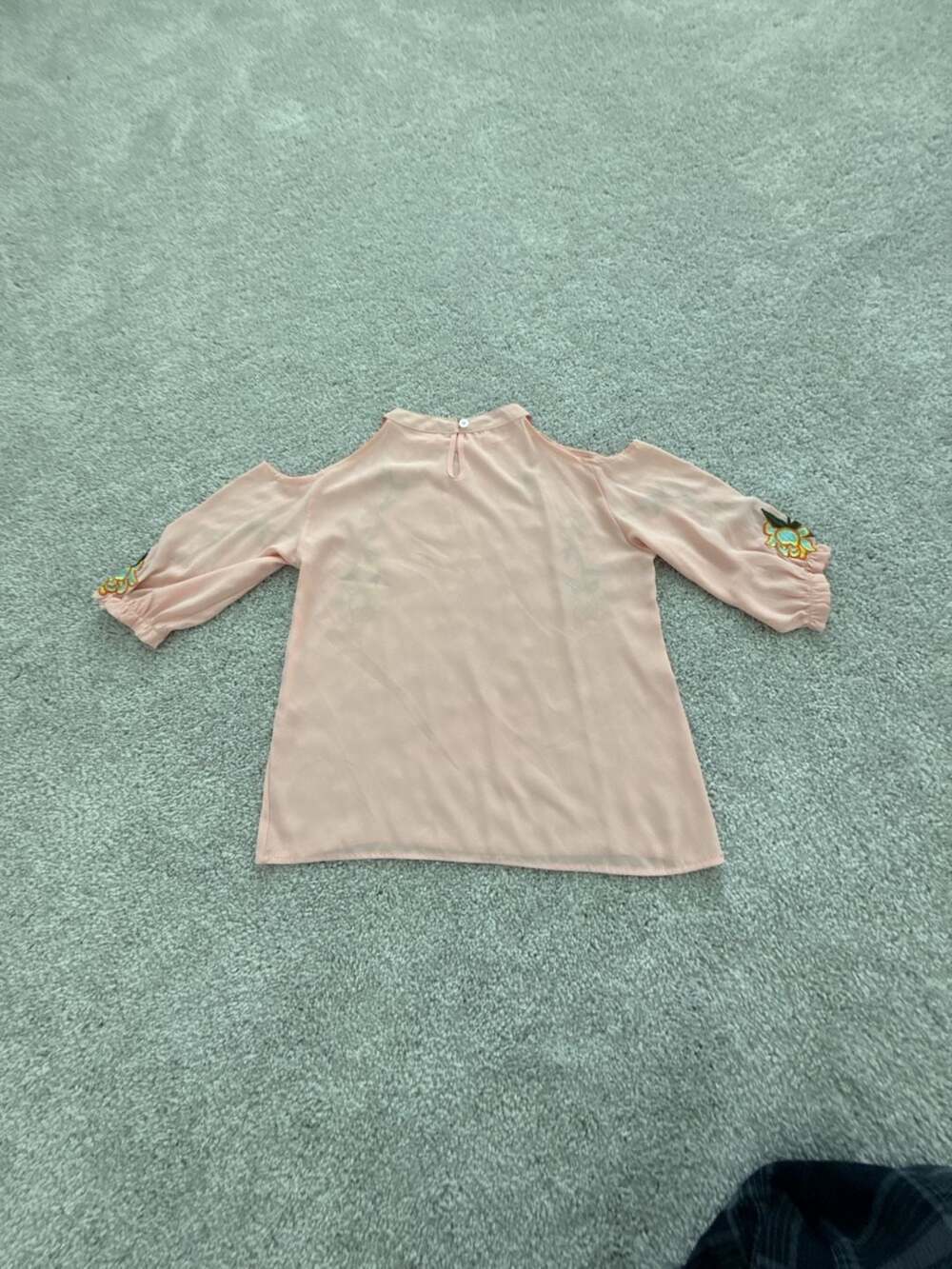 Elenzga Women's Blush Pink Cold-Shoulder Floral Embroidered Blouse